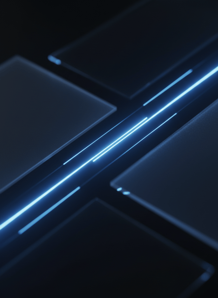 Abstract blue light lines rising across a dark background